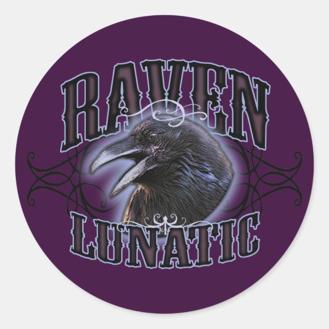 Pegatina Redonda Raven Lunatic (Anverso)