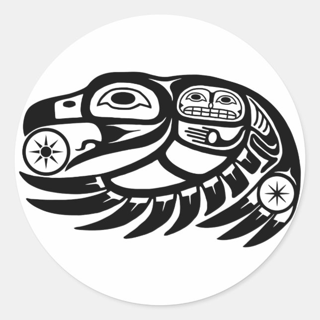 Pegatina Redonda Raven Native American Design (Anverso)