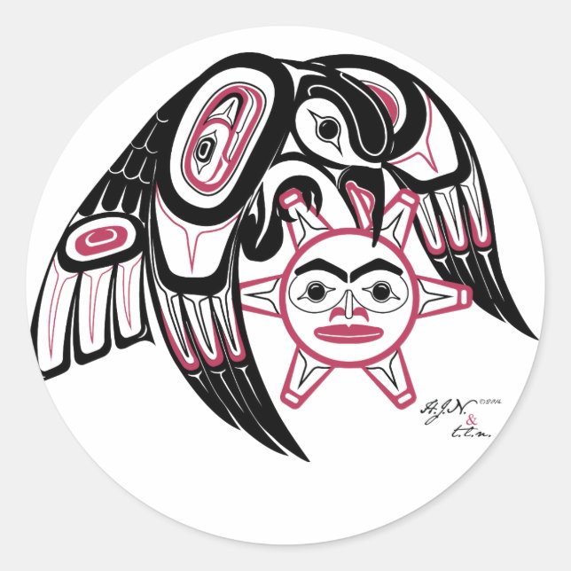 Pegatina Redonda Raven robando el sol (Anverso)