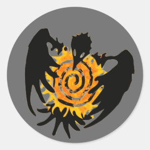 Pegatina Redonda Raven Trickster con sol espiral