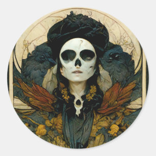 Pegatina Redonda Raven Witch Fantasy Horror Gótico Gótico