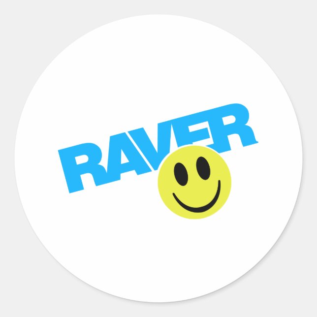 Pegatina Redonda Raver - Rave Music DJ Clubbing Rave (Anverso)