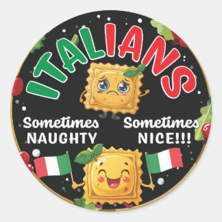 Pegatina Redonda Ravioli italiano traviesa con bandera italiana