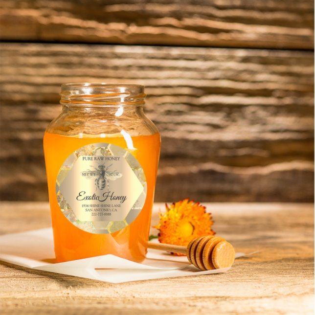 Pegatina Redonda Raw Honey Jar Honeybee Honeycomb Bee Apiary VIP (Raw Honey Jar Honeybee Honeycomb Bee Apiary VIP Classic Round Sticker)