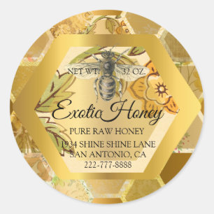 Pegatina Redonda Raw Honey Jar Honeybee Honeycomb Bee Apiary VIP