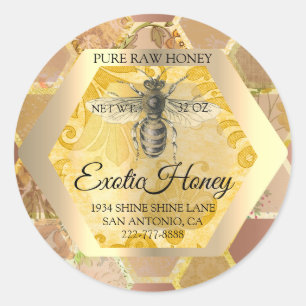Pegatina Redonda Raw Honey Jar Honeybee Honeycomb Bee Apiary VIP