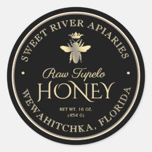 Pegatina Redonda Raw Tupelo Honey Black Gold Queen Bee
