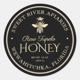 Pegatina Redonda Raw Tupelo Honey Black Gold Queen Bee