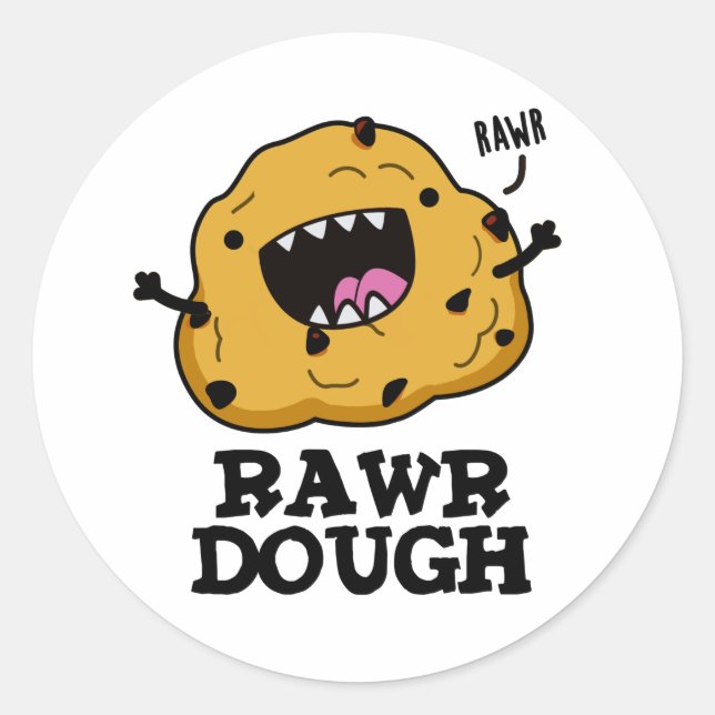Pegatina Redonda Rawr Dough Funny Food Pun (Anverso)