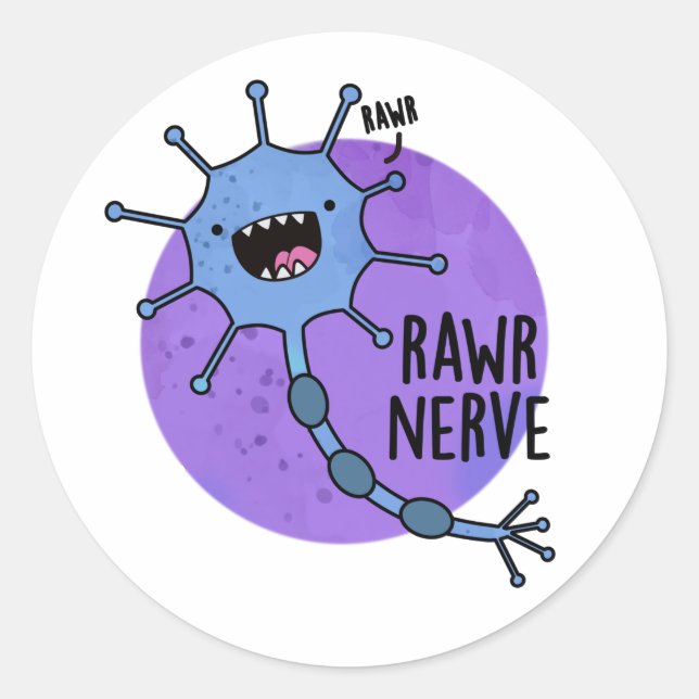Pegatina Redonda Rawr Nerve Funny Neuron Nerve Pun (Anverso)