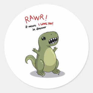 Pegatina Redonda Rawr significa que te amo en Dinosaurio