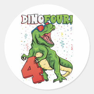 Pegatina Redonda Rawr Soy un Dinofour 4to cumpleaños Dinosaur Class