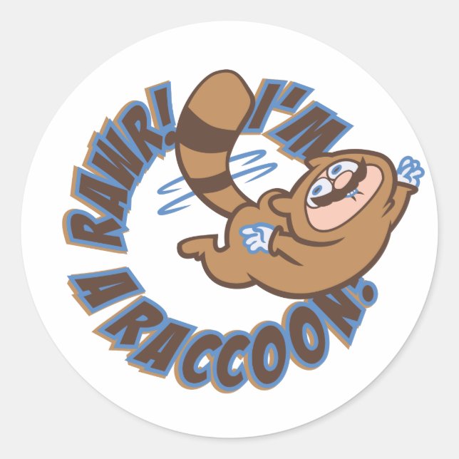 Pegatina Redonda ¡Rawr! ¡Soy un Raccoon! (Anverso)