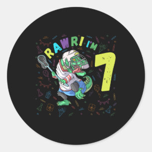 Pegatina Redonda Rawr Tengo 7 Dinosaur T-rex Niño de 7 años Cumplea