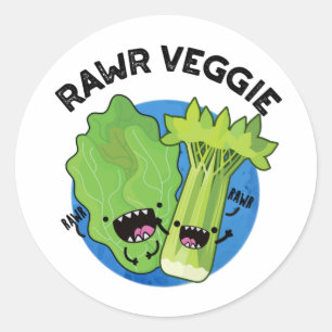Pegatina Redonda Rawr Veggie Funny Food Pun