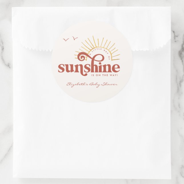 Pegatina Redonda Ray of Sunshine | Boho Baby Shower (Bolso)