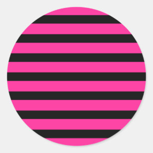 Pegatina Redonda Raya de Moda Rosa Brillante y Negro Rayas Fiesta