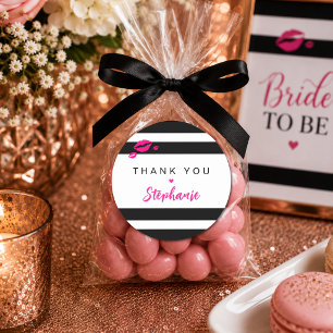 Pegatina Redonda Raya rosa, negra y blanca de glamour personalizado