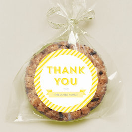 Pegatina Redonda Rayas amarillas modernas Baby Shower Gracias