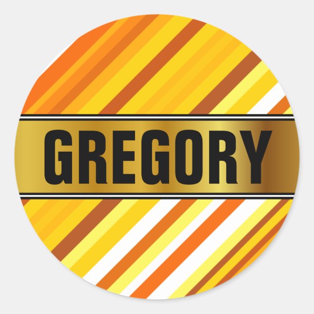 Pegatina Redonda Rayas amarillas, Naranjas y blancas de inspiración (Anverso)