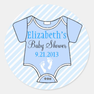 Pegatina Redonda Rayas azules de Baby Shower