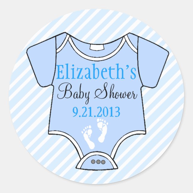 Pegatina Redonda Rayas azules de Baby Shower (Anverso)