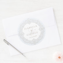 Rayas Azules Vintag Encaje Blanco Boda