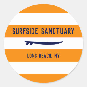 Pegatina Redonda Rayas blancas con un surf de fondo cambiable