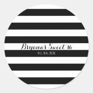 Pegatina Redonda Rayas blancas y negras Modern Striped Personalizad