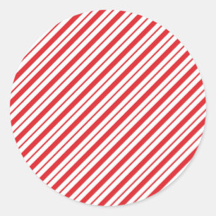 Pegatina Redonda Rayas de bastón de caramelo rojas y blancas Navida