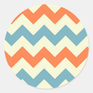 Pegatina Redonda Rayas de Chevron azules y Naranjas Pastel