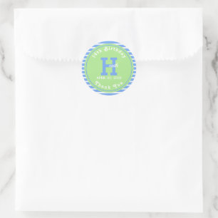 Pegatina Redonda Rayas de cumpleaños azul ⎮ verde blanco
