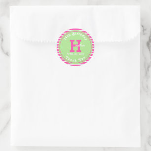 Pegatina Redonda Rayas de cumpleaños color rosa ⎮ verde blanco