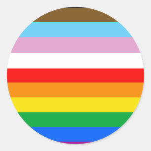 Pegatina Redonda Rayas de la Bandera de Progreso LGBTQ+