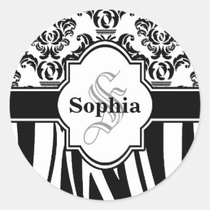 Pegatina Redonda Rayas de zebra Guay de Damasco de época