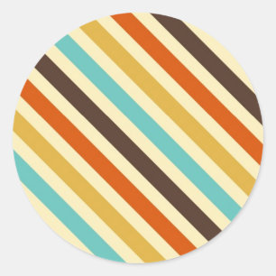 Pegatina Redonda Rayas diagonales 4 Colores Retro Azul Amarillo Roj