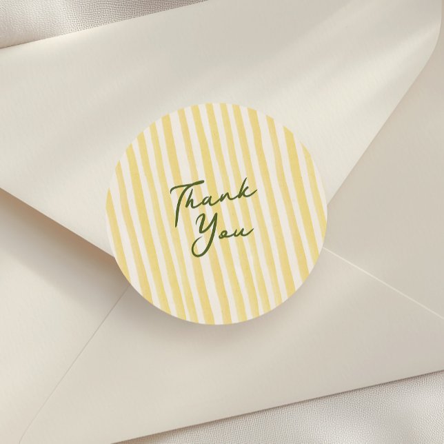 Pegatina Redonda Rayas Dibujadas a Mano Amarillas Script Favorito G (yellow hand-drawn stripes and script thank you sticker)