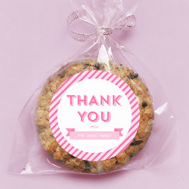 Pegatina Redonda Rayas modernas Baby Shower rosado Gracias