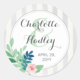 Pegatina Redonda Rayas modernas Boda acuarela Personalizado bohemio