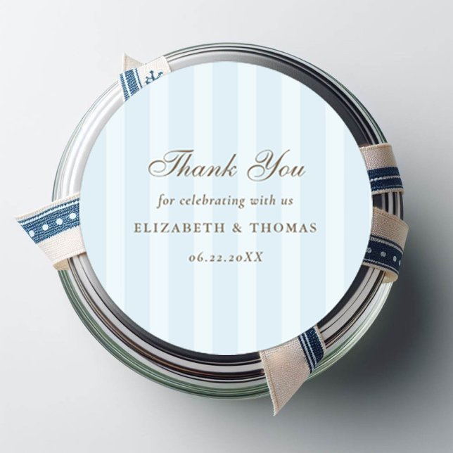 Pegatina Redonda Rayas Náuticas Sky Elegant Wedding Favor (wild beach wedding couple favor thank you sticker nautical stripes formal modern classic)