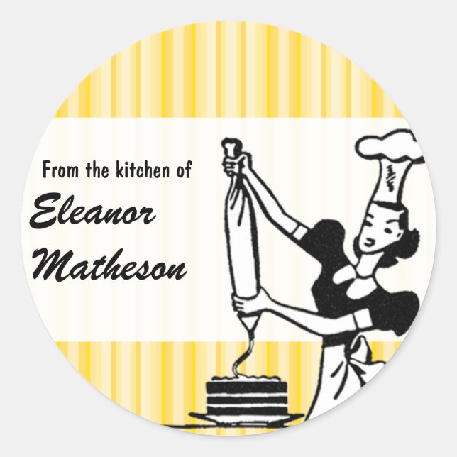Pegatina Redonda Rayas retro "desde la cocina" (Anverso)