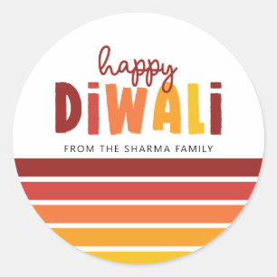 Pegatina Redonda Rayas retro Feliz Diwali personalizadas