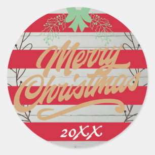 Pegatina Redonda Rayas rojas navideñas navideñas personalizadas