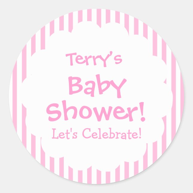 Pegatina Redonda Rayas rosadas CHICA Baby Shower V8 (Anverso)