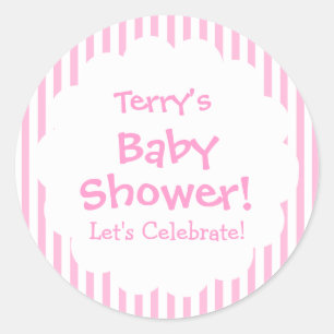 Pegatina Redonda Rayas rosadas CHICA Baby Shower V8