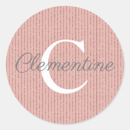 Pegatina Redonda Rayas rosadas de oro de Purpurina onduladas Monogr