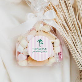 Pegatina Redonda Rayas rosas de palmas verdes