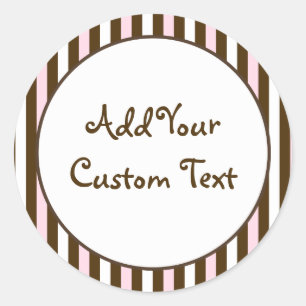 Pegatina Redonda Rayas rosas, marrones y blancas