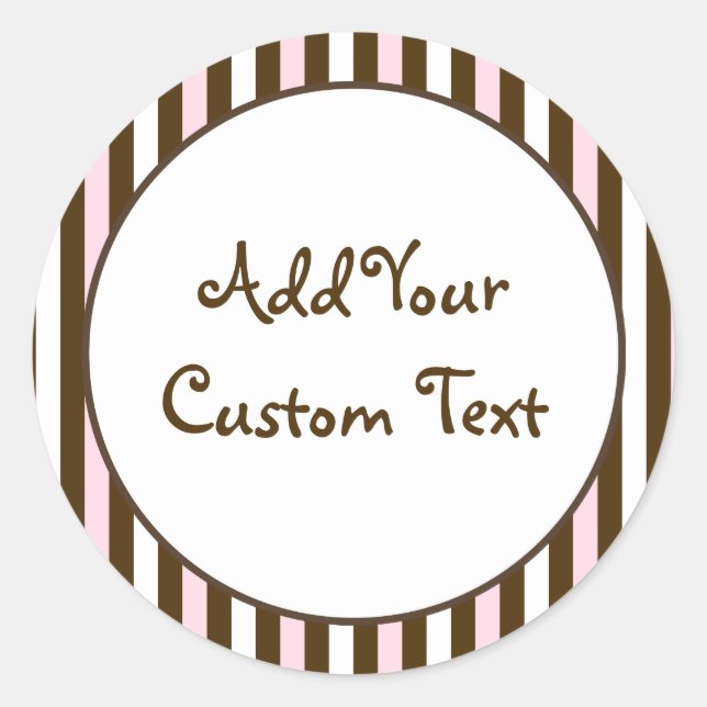 Pegatina Redonda Rayas rosas, marrones y blancas (Anverso)