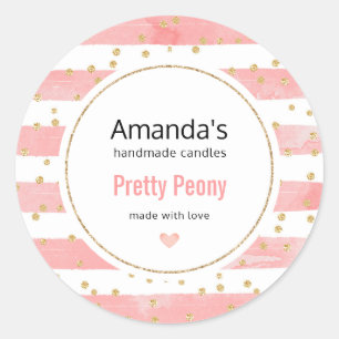 Pegatina Redonda Rayas Rubor rosadas   Faux Gold Confetti Candle